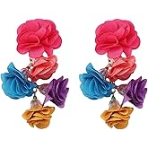 Boho Flower Earrings for Women Colorful Long Floral Drop Dangle Earrings Lightweight Fabric Petal Statement Earrings Trendy Holiday Jewelry Gifts