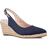 Juliet Holy Womens Wedge Sandals Espadrilles Closed Toe Slingback Buckle Strap Comfortable Casual Summer Platforms, Navy, Size 9.5