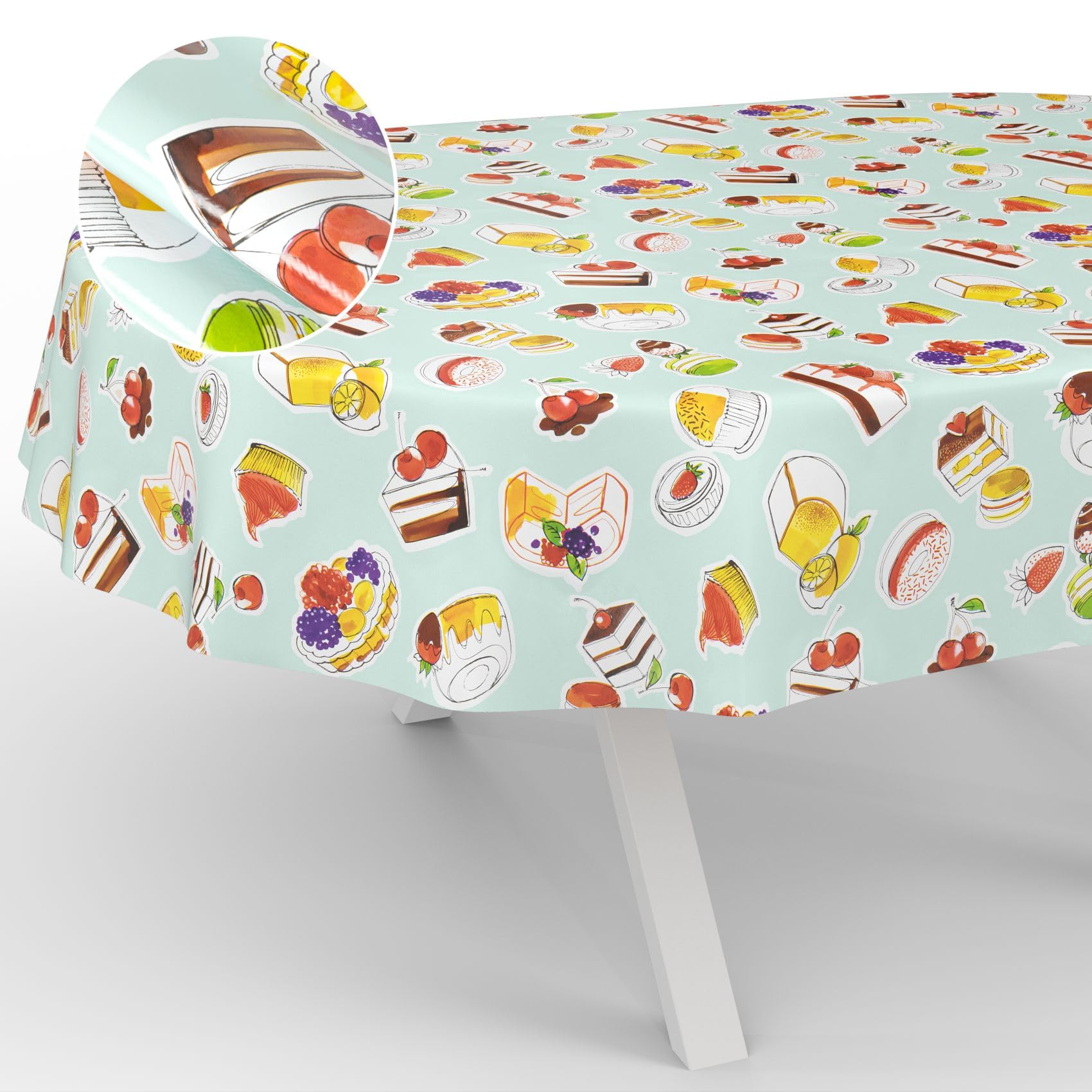 ANRO Oilcloth Tablecloth Washable Oilcloth Garden Tablecloth Outdoor Indoor Oval 200 x 140 cm Cut Edge Dessert Mint