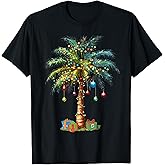 Tropical Christmas Hawaiian Santa Xmas Lights Palm Tree T-Shirt