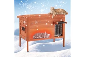 MDEAM Weatherproof Outdoor Cat House Outside Feral Cat House Shelter with All-Round Warm Flannel Wooden Cat Condos for Winter,35" L*20" W*26" H(Orange)