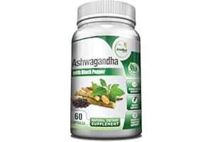 GreeNatr Organic Ashwagandha Capsules with Black Pepper for Enhanced Absorption - Stress Relief, Mood Enhancer with Energy and Cognitive Function Support 1300 mg, 60 Veggie Capsules