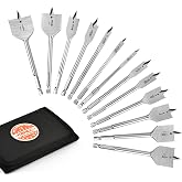 KENDO Spade Drill Bit Set, 13-Piece Alloy Steel Woodworking | Hex Shank Paddle Flat Bits for Wood, Hardwood, Softwood, Plastic, PVC with Nylon Pouch, 1/4" to 1-1/2"