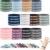 Sratte 48 Pcs Inspirational Silicone Wristbands for Kid Motivational Rubber Stretch Unisex Affirmation Easter Bracelets for Students End of Year Gift Back to School Classroom Prizes(Vibrant Color)