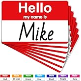 200 Pcs Name Tags Sticker, 3.5" x 2.25" Hello My Name is Stickers, Large Nametag Badge Red Adhesive Hello Name Tag Stickers Label for Office, Meeting, School, Teachers and Mailing