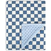 BEILIMU Baby Blanket for Boys Girls 3D Checkerboard Grid Ultra- Soft Cozy Corduroy Toddler Blanket for Kids Stripe Chessboard Plaid Design Receiving Blanket Blue 30 x 40 Inches