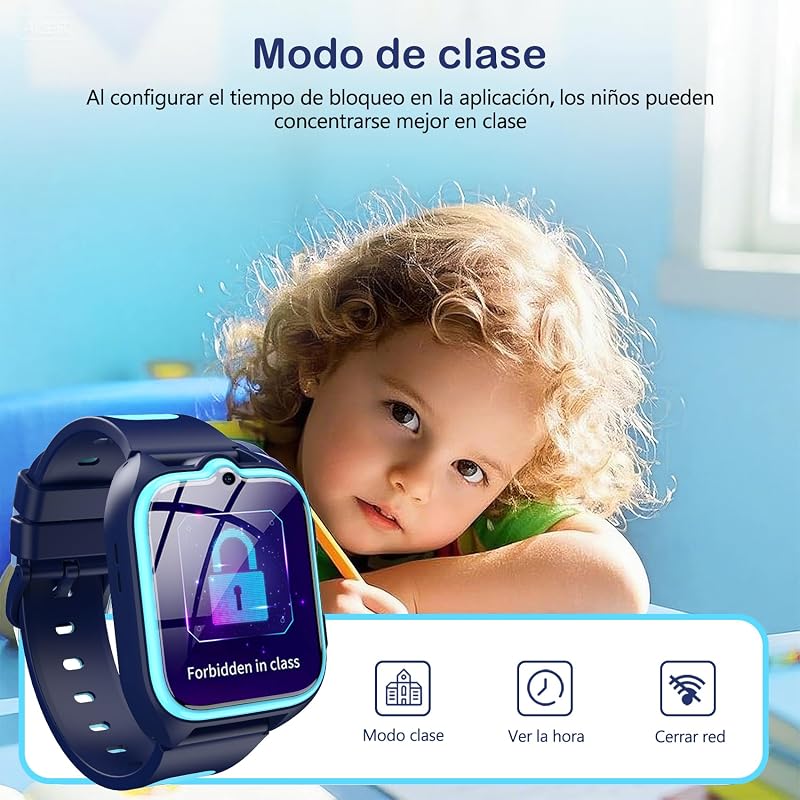 Relógio Inteligente 4G para Crianças com Videochamada e GPS, Relógio Inteligente Infantil com SOS, Lanterna LED, Chat de Voz, Bateria de 800 mAh, Modo Aula, Pedómetro, Câmara, IP68, Presente e Brinquedo para Raparigas e Rapazes — foto 5 de 8