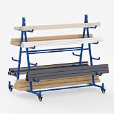 tonchean Lumber Storage Rack with Wheels, 55.9" D x 46.2" W x 54.3" H | Heavy Duty Mobile Conduit Pipe Stand, 5 Tier, Can Holds up to 1000lbs