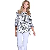 MULTIPLES Women's 3/4 Double Flounce Sleeve Drop Shoulder Bateau Neck Side Drawstring Top