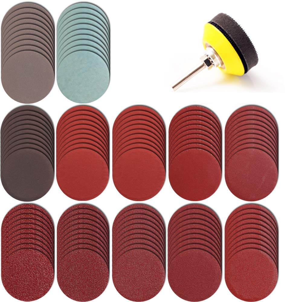 NYXCL 2 inch 120PCS Sanding Discs Pad Kit for Drill Grinder Rotary Tools with Backer Plate 1/4" Shank Includes 60-3000 Grit Sandpapers