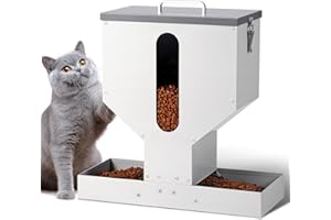 PAUQRWIE Automatic Cat Feeder 2 Cats - 12L Gravity Dual Cat Feeder Outdoor Pet Feeding Station Auto Dry Food Dispenser for Pe