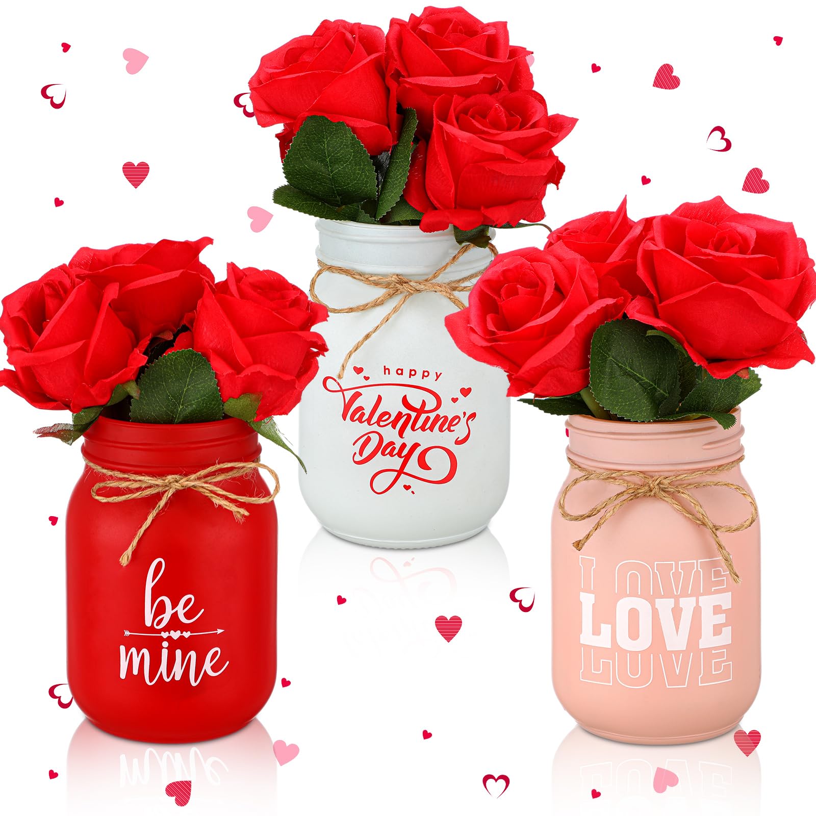 Photo 1 of ** SIMILAR ITEM, NOT EXACT DESIGN**
Ziliny 3 Set Valentines Centerpieces for Tables Valentines Day Table Decor Including 3 Pcs Decorative Mason Jars and 3 Pcs Bundle Red Roses for Home Office Bathroom Decor