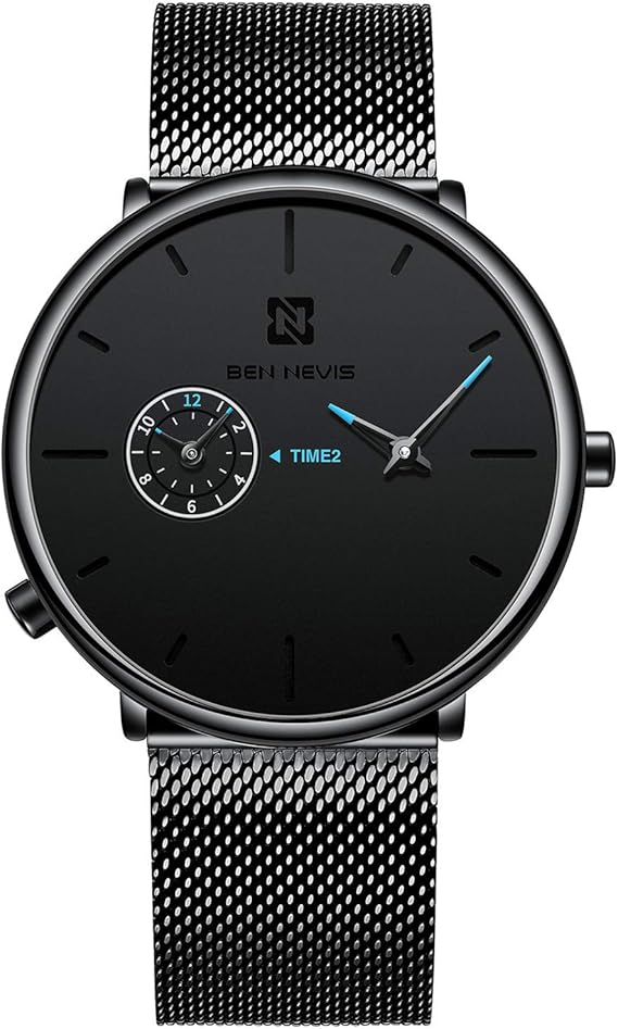 Amazon 腕時計 メンズ腕時計 薄型 シンプル デュアルタイム表示 カジュアル ファッション ユニセックス 軽量 防水 アナログクオーツ 時計 メッシュバンド ブラック 腕時計 腕時計 通販