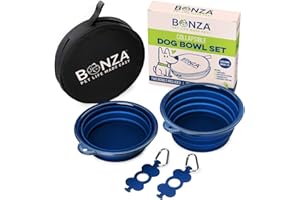Bonza Large Collapsible Dog Bowls Twin Pack, Portable Dog Water Bowls for Medium to Large Dogs, Lightweight, Sturdy, Leak Proof, Food Safe, Premium Quality Travel Pet Bowl Solution (Large, Navy Blue)