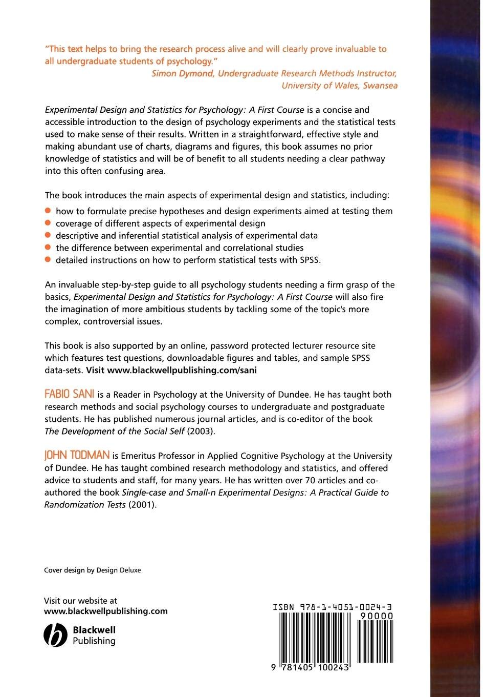 Buy Experimental Design And Statistics For Psychology A First