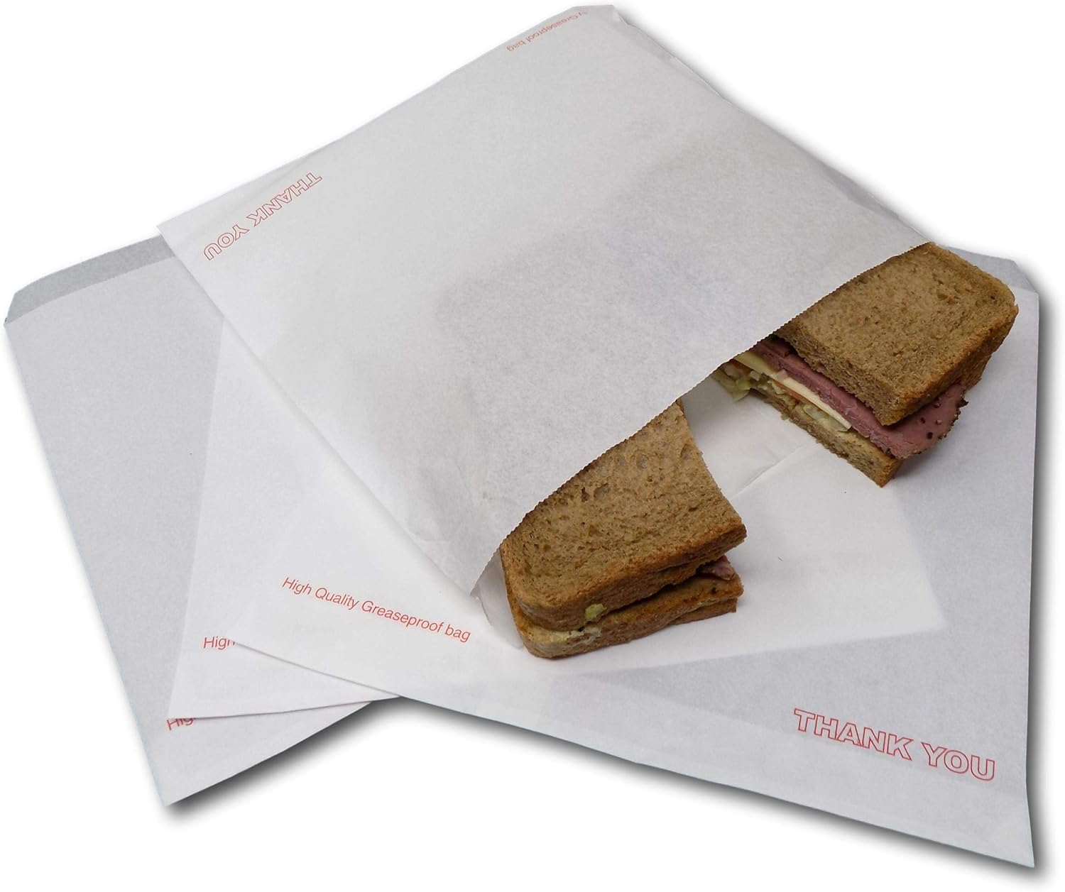 EPOSGEAR® 8" x 8" White Thank You Greaseproof Paper Bags Ideal for Cakes, Pastries, Sandwiches