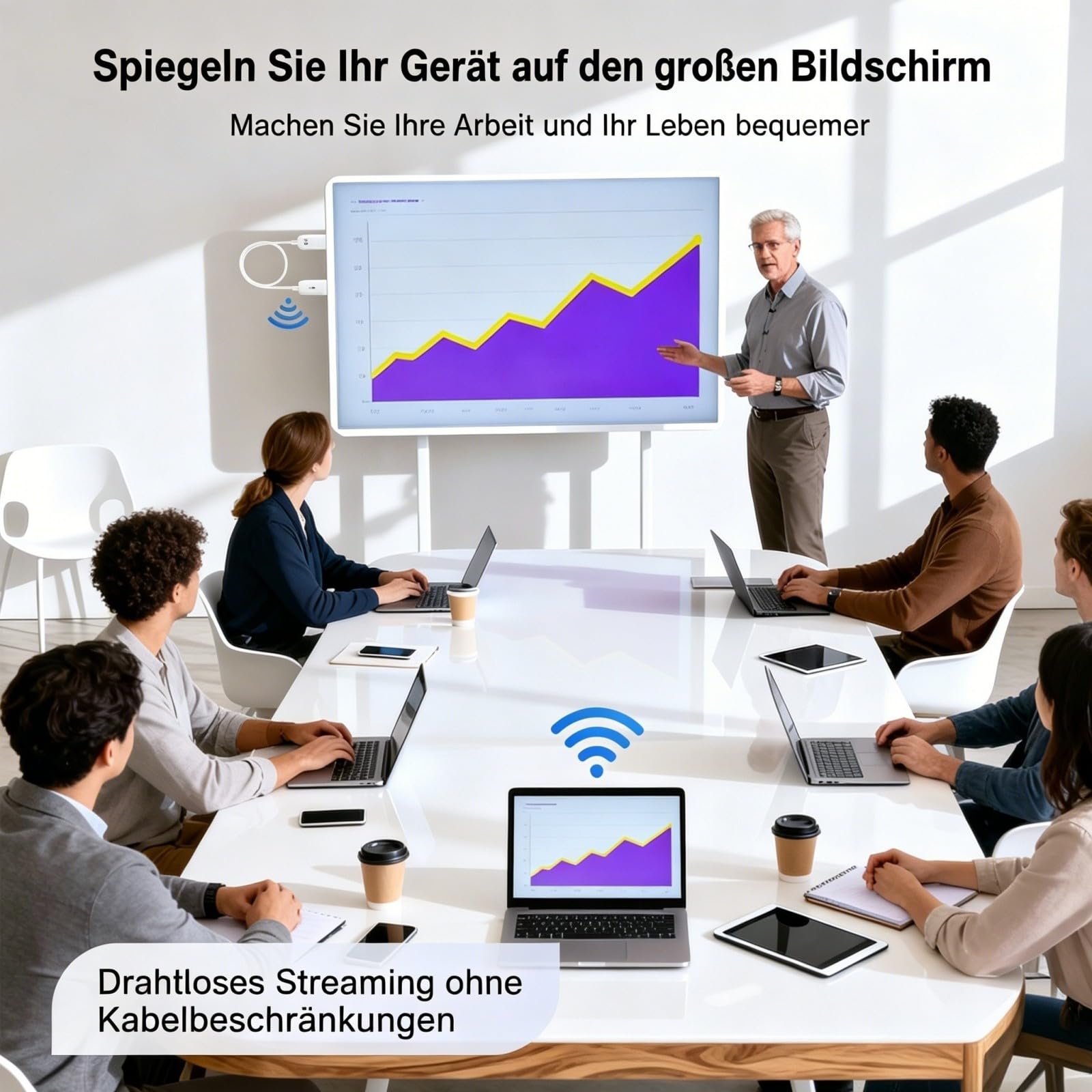 Wireless HDMI-Display-Adapter, 4K-Dekodierung 1080P@60Hz Bildschirmspiegelungskabel, Plug-and-Play ohne WLAN/App/Bluetooth, 5G AirPlay Miracast Dongle für iPhone Android PC auf TV Projektor Monitor 3