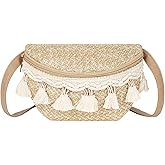 Danse Jupe Women Small Tassels Straw Woven Fanny Pack Waist Bag Phone Coin Purse with Adjustable Belt