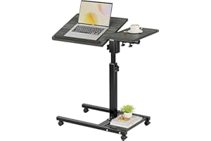 Furist Overbed Table with Wheels Adjustable Height, Mobile Standing Stand Up Rolling Laptop PC Desks with Tilting Top Height Tray Side Computer Workstation for Bedroom on Hospital Home Use, Black