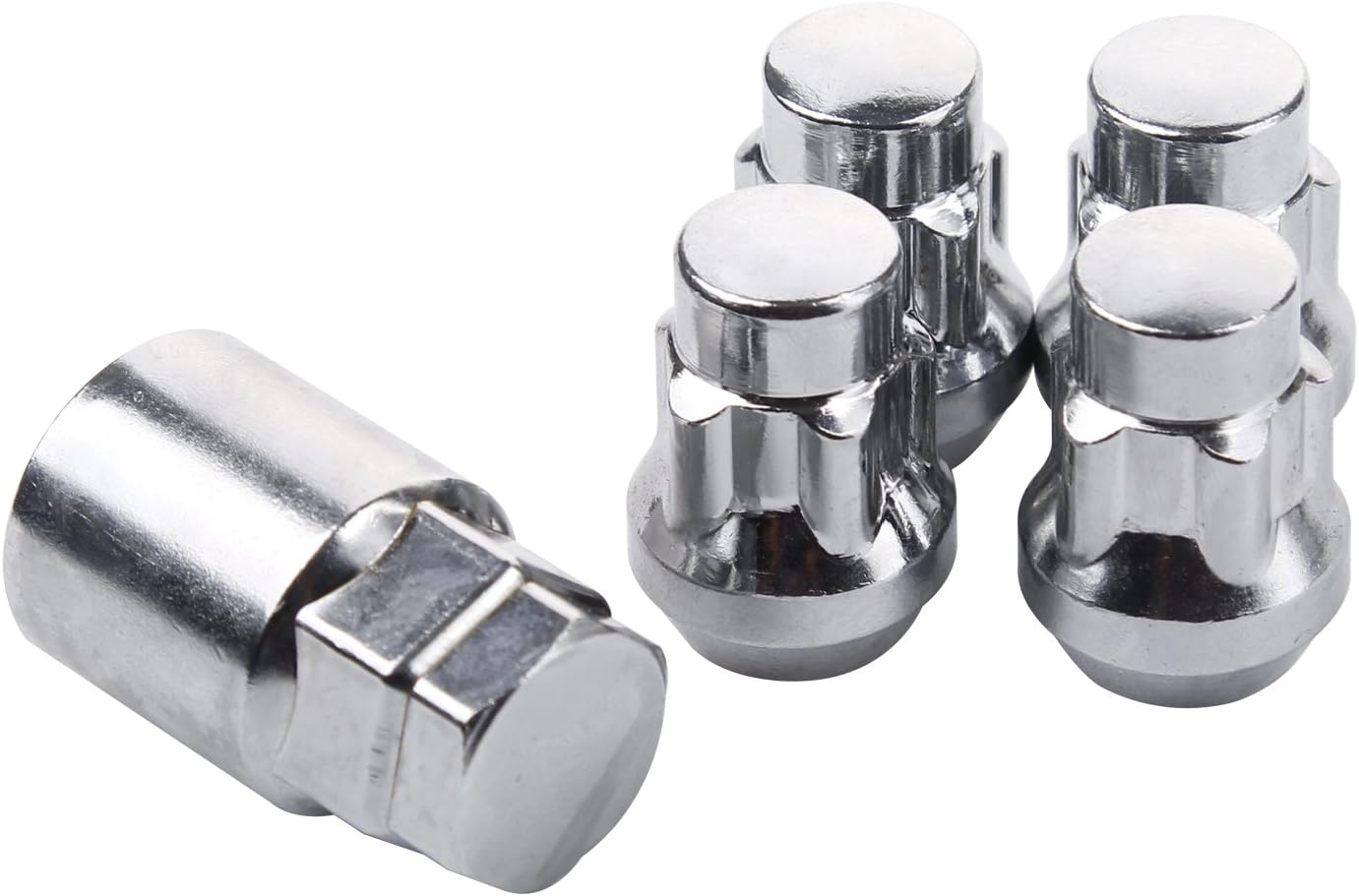 HLZZ SL-N013 Set of 4 Pieces Chrome Wheel Locks 12x1.5 Closed End Bulge Acorn 19mm & 21mm Locking Lug Nuts/ Wheel Lock Set With Key