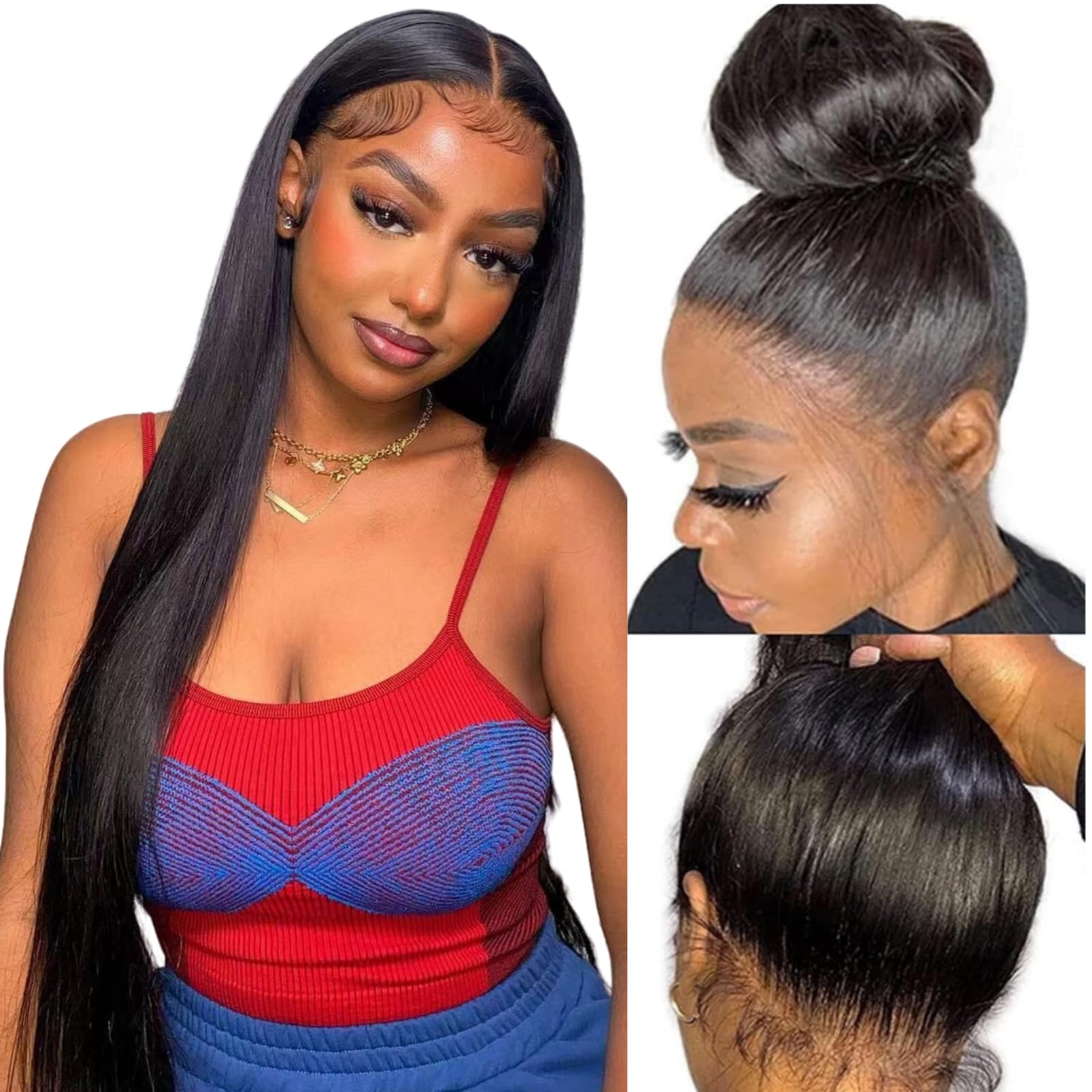 20inch 360 lace front wigs human hair Straight Glueless HD Transparent Lace Front Wigs Human Hair Pre Plucked With Baby Hair Natural Black Wig For Women 180 Density — image 1