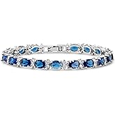 KEZEF Tennis Bracelets For Women - Cubic Zirconia - Oval 7x5mm Gemstones - Round 2.50mm White CZ - Silver Plated Brass - 7 Inch - Multiple Colors Hypoallergenic Bracelets