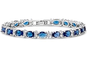 KEZEF Tennis Bracelets For Women - Cubic Zirconia - Oval 7x5mm Gemstones - Round 2.50mm White CZ - Silver Plated Brass - 7 Inch - Multiple Colors Hypoallergenic Bracelets