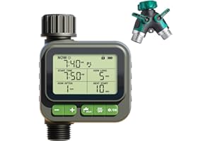 BIGTRIDE Sprinkler Timer, Programmable Water Timer for Garden Hose, Outdoor Hose Faucet Timed with 4 Plans/Rain Delay/Automatic Watering System, Digital Irrigation for Yard, Lawn, 1 Outlet with 2-Way Splitter