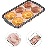 YiYeraio Silicone Muffin Pans for Baking with Metal Frame, 6 Cup Silicone Muffin Pan, Nonstick Cupcake Pan, BPA Free Muffin Tins Easy to Pop Cupcake Baking Pan Molds for Oven Dishwasher Safe Pink
