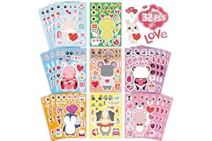 DUJAA 32 Sheets Valentine Stickers for Kids, Valentines Crafts Heart Love Sticker Make a Face Stickers, Make Your Own Animal Stickers Valentines Gifts for Kids Classroom Valentine Goodie Bags Party Favors