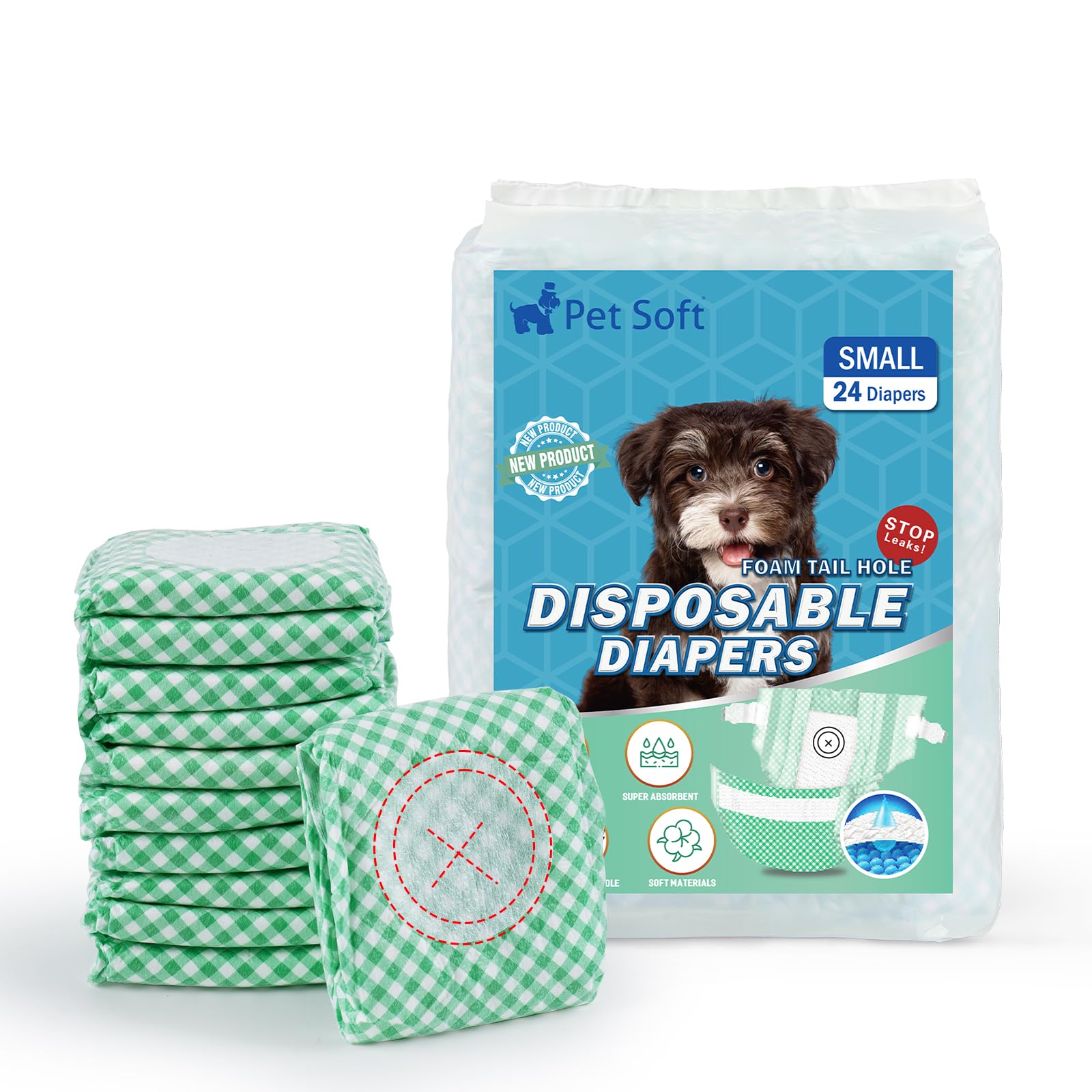 Pet Soft Dog Nappies Female, 24 Count Super Absorbent Disposable Dog Diapers for Female Doggy Puppy Cat with Adjustable Tail Hole