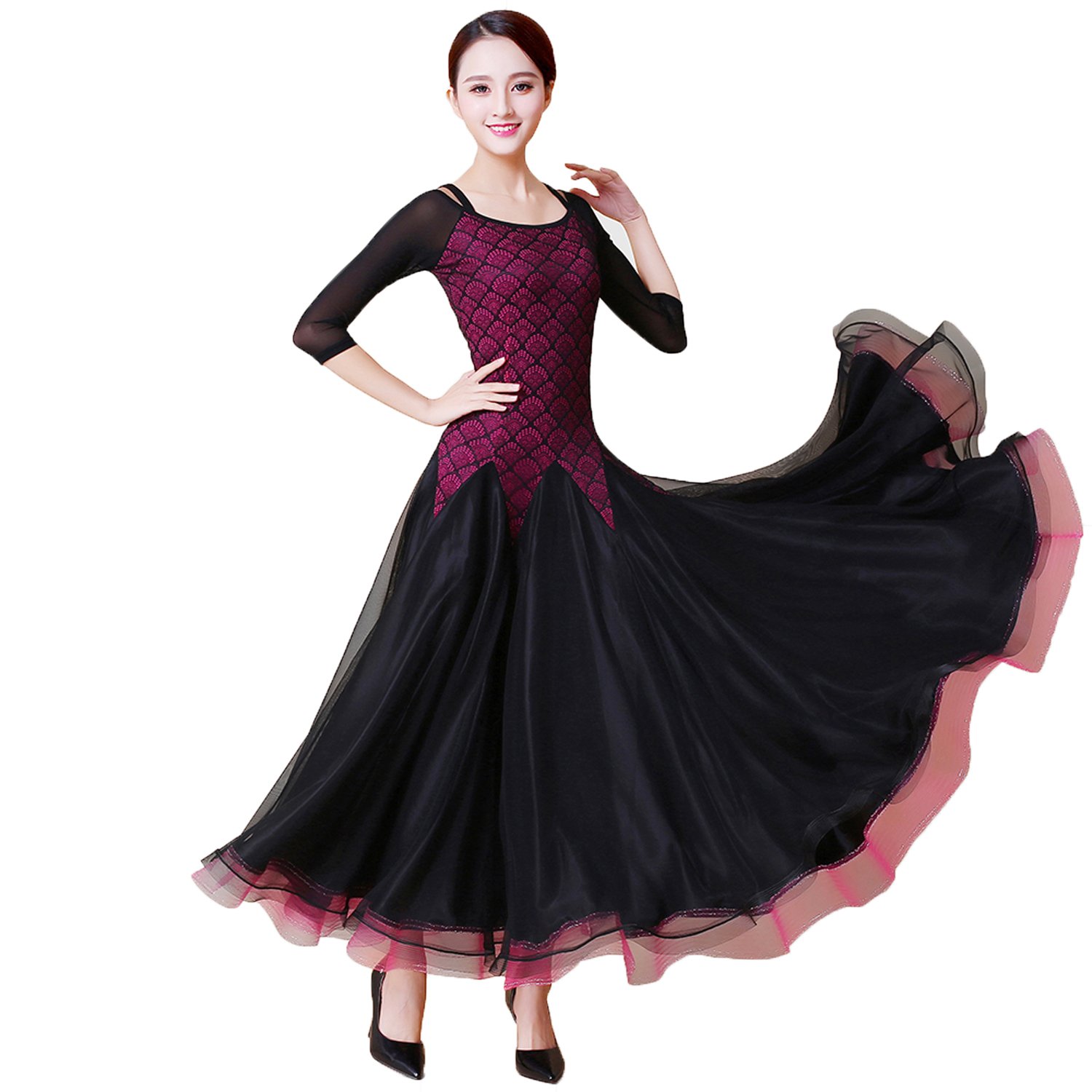 ワンピース 中袖 豪華 モダンダンス Lnight エルナイト 社交ダンスドレス エレガント Xl ローズ B06y6bp9j9 競技発表会用演出服 スタンダード練習着 ワルツ専用ドレス サンバ ルンバ フラメンコ ラテンダンス レッスン着 社交ダンス 入荷中