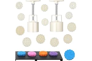 BOAO 14 Pieces Bath Bomb Mold Kit Moon Cake Mold Press Includes 2 Pcs Shower Steamer Bath Bombs Press with 12 Pieces Stamps for Making DIY Tools