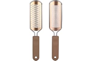 2 Pack Foot File & Rasp Callus Remover- Stainless Steel Coarse & Fine Scraper for Dry/Wet Feet, Professional Dead Skin Scrubb