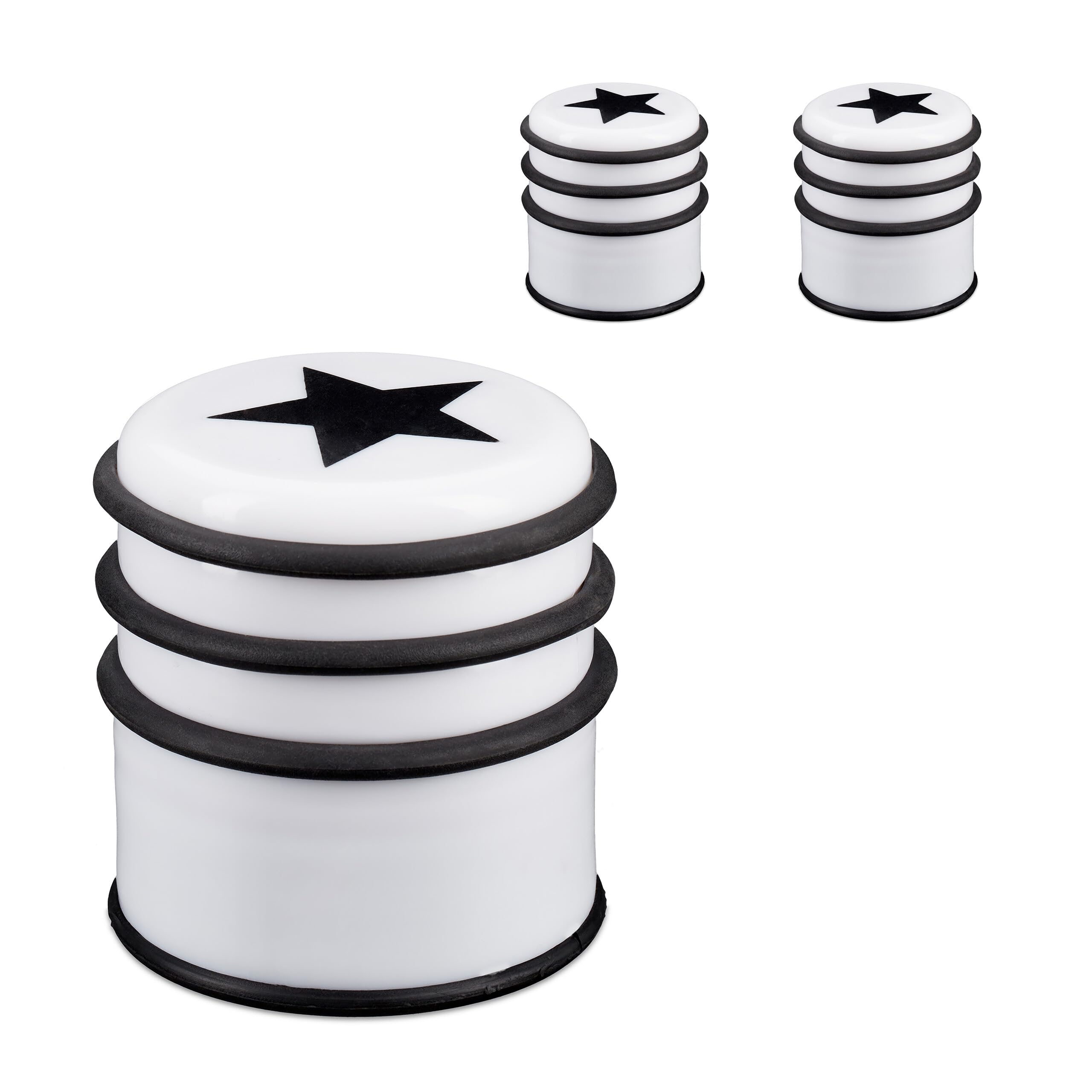 Relaxdays Doorstop, Set of 3, HxD: 8x7.5 cm, for Windows, Non-Slip, Door Stopper with Rubber Ring, White/Black
