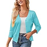 GRACE KARIN Women's 2025 Cropped Cardigan 3/4 Sleeve Lightweight Crochet Shrug Hollowed-Out Knit Sweater Tops