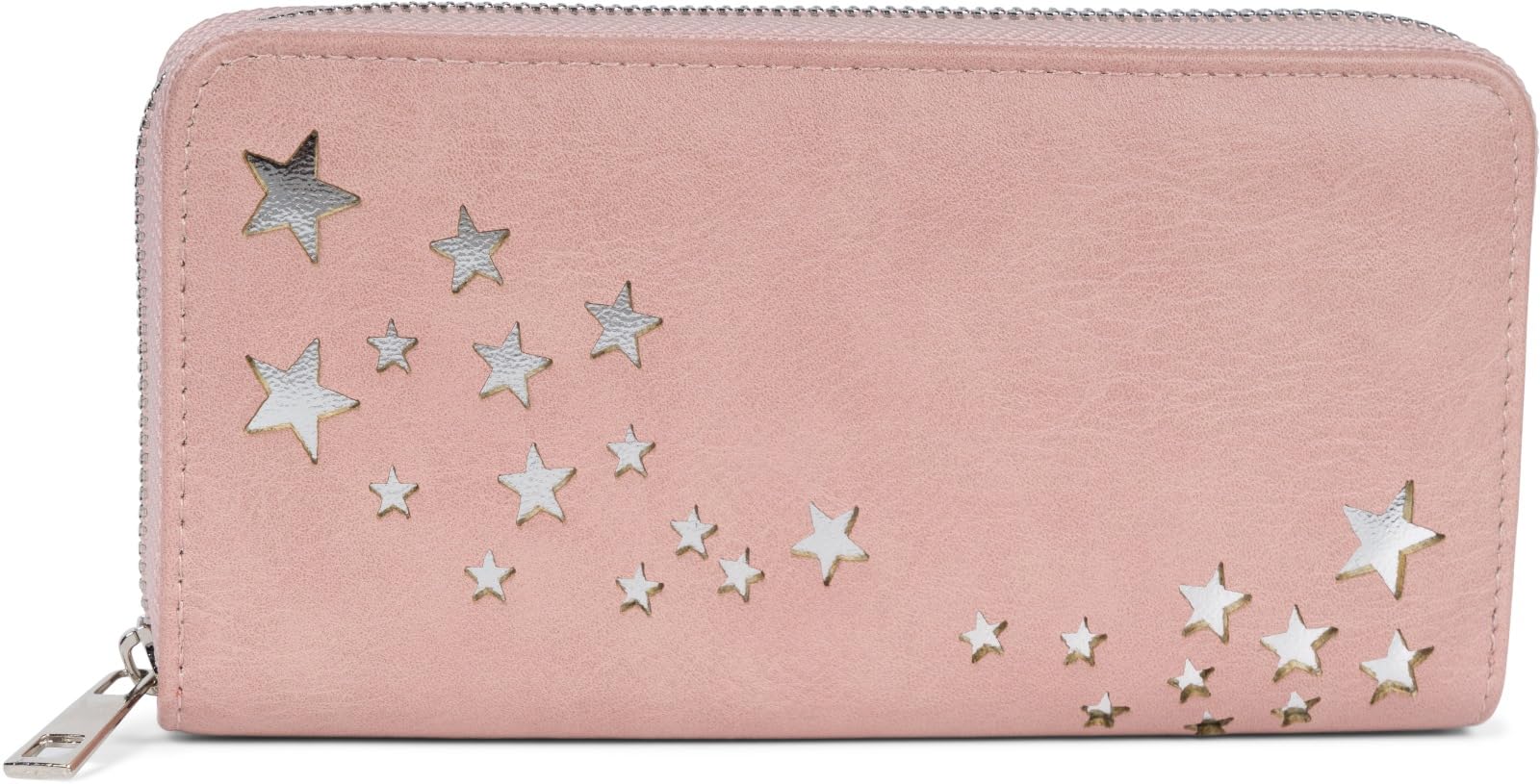 styleBREAKER Women's Wallet with Metallic Star Cut-Outs, Zippered Purse, Colour:Old Rose