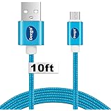 Micro USB cable[10ft], High Speed Nylon usb 2.0 charging cable cord, portable fast charge cable for Android device, LG, HTC M8 M9,Note 5/4/3, Samsung Galaxy S7/S6/S5 Edge-Blue