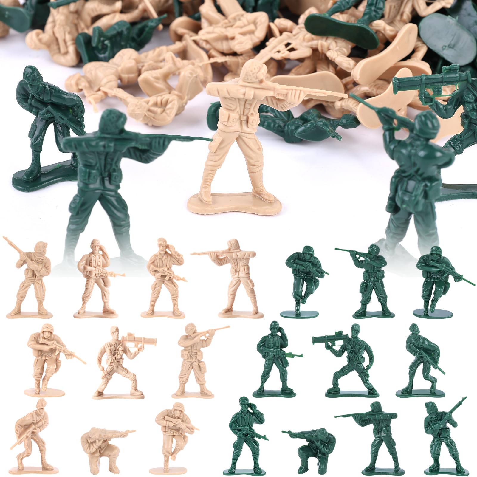 Photo 1 of Shindel 100PCS Army Men Toy Soldiers, Plastic Army Men Playset Green Yellow Soldier Figures 10 Poses for Boys Birthday Gift