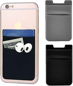 Adhesive Phone Pocket,Cell Phone Stick On Card Wallet,Credit Cards/ID Card Holder(Double Secure) with 3M Sticker for Back of iPhone,Android and All Smartphones-Double Pocket (1 Black&1 Grey)