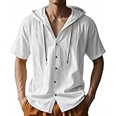 TRFIC Men Linen Short Sleeve Button Down Shirt Summer Casual Hawaiian Beach Tops Lightweight Fashion Hoodies