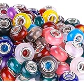 Victlov 100 Pieces 14mm European Large Hole Spacer Beads Mix Color with Silver Brass Cores Assortments Charm Lampwork Beads Supplies for Necklace Bracelets Jewelry Making (Cat Eye)