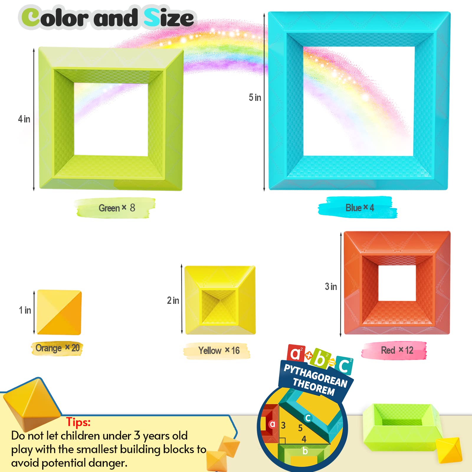 Stacking Toys Building Blocks for Toddlers 60 PCS Montessori Toys for 3 4 5 6 Year Old Sensory Toys Preschool Learning Activities Stem Educational Pyramid Magic Tower Gifts Set for Kids Boys Girls