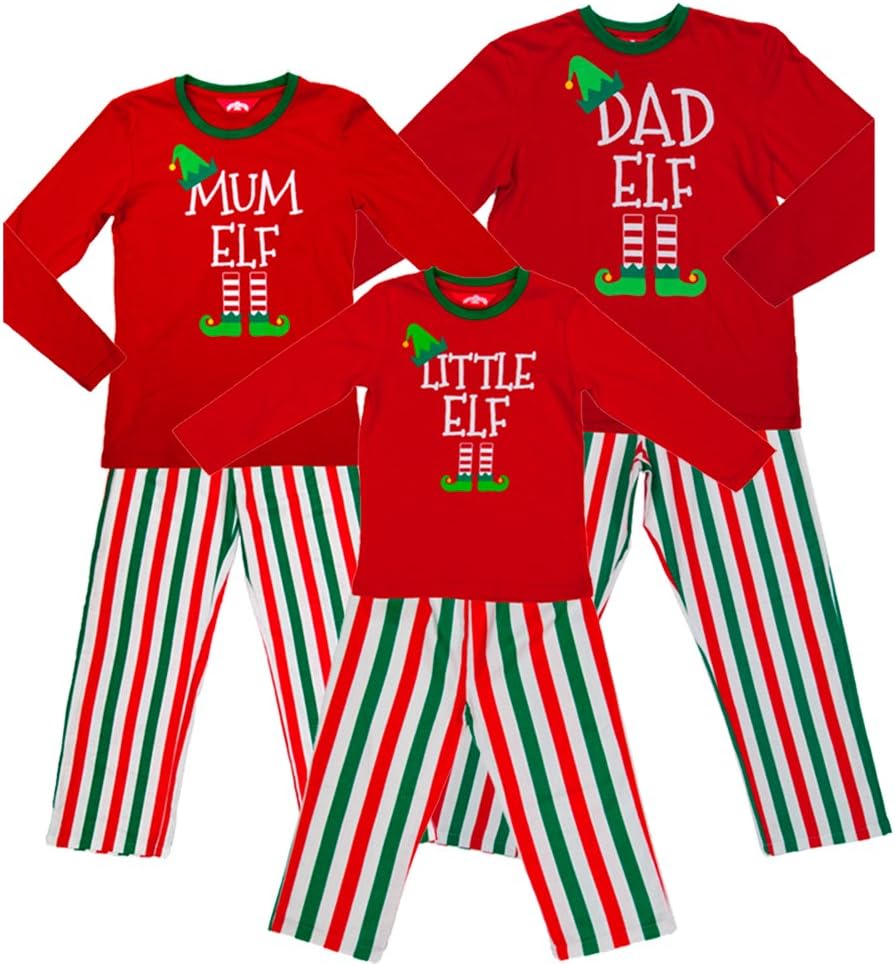 Red Elf Pyjamas Christmas Family PJs - Dad Elf Mum Elf & Little Elf