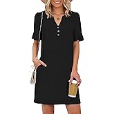 Prinbara Womens Summer Casual Dresses Ruffle Short Sleeve V Neck Button 2026 Spirng Vacation Beach Loose Boho Shift Dress