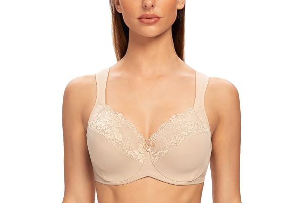 MELENECA Women's Full Coverage Underwire Bra Minimizer Plus Size Lace Comfortable Cushion Strap