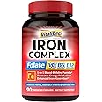 Iron Supplement for Women & Men, with Vitamins C, B6, B12 & Folate for Iron Deficiency, Blood Building & Energy Support, Stomach Friendly, Better Absorption, Non-GMO, No Gluten, 90 Vegan Caps