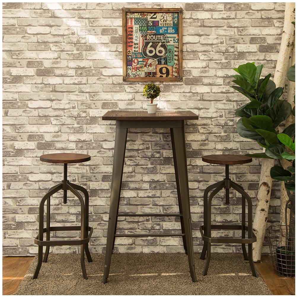 Buy Glitzhome Vintage Adjustable Height Bar Stool with Wooden Seat
