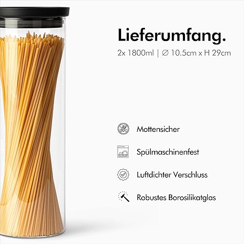 KIVY Airtight glass jars with transparent Glass Lid [2x 60oz