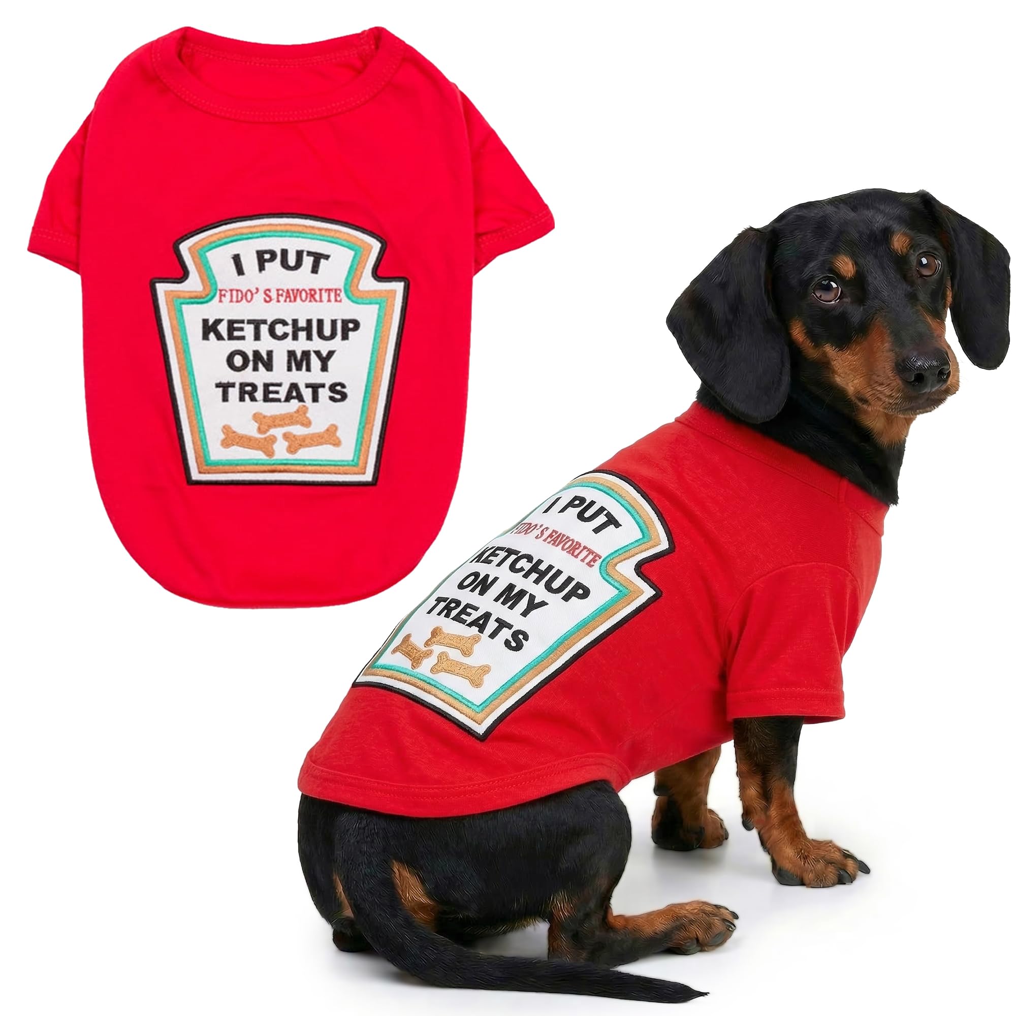 Parisian Pet - Funny Dog Cat Pet Costumes, Shirt Outfits for Halloween - Police, Prisoner, Ketchup, Mustard, Doctor, Firefighter, Sailor, Pirate (Ketchup Licker, XL)
